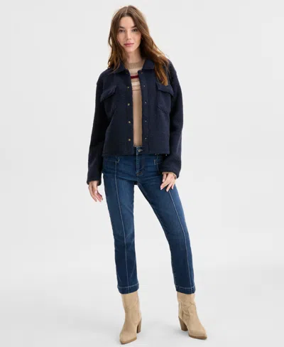 Nautica Jeans Women's Fleece Cropped Trucker Jacket In Black