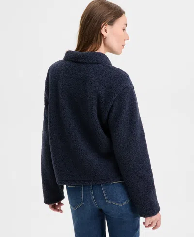 Nautica Jeans Women's Fleece Cropped Trucker Jacket In Black