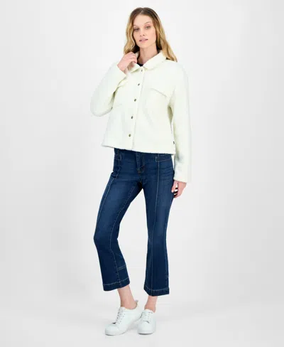 Nautica Jeans Women's Fleece Cropped Trucker Jacket In White