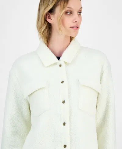 Nautica Jeans Women's Fleece Cropped Trucker Jacket In White