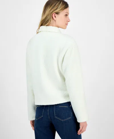 Nautica Jeans Women's Fleece Cropped Trucker Jacket In White