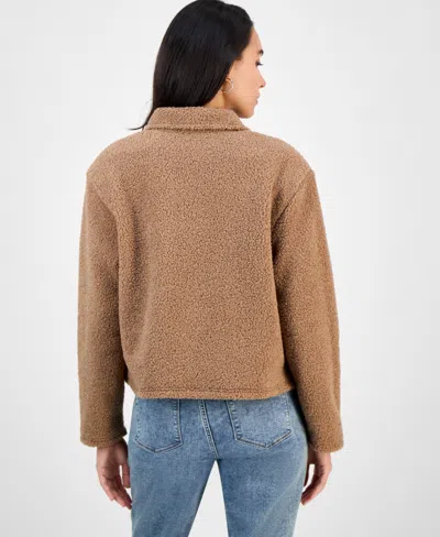 Nautica Jeans Women's Fleece Cropped Trucker Jacket In Brown