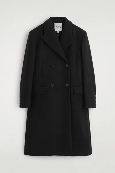 Cos Tailored Double-breasted Wool Coat In Black