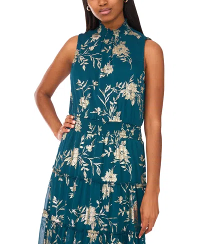 Msk Petite Mock Neck Sleeveless Maxi Dress In Blue