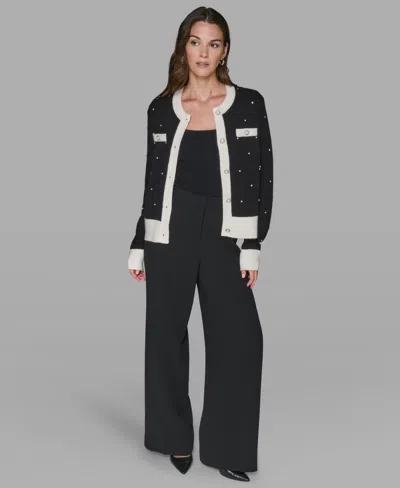 Karl Lagerfeld Womens Crew Neck Front Button Cardigan Sweater P Xs Xl In Multi