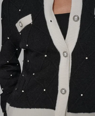 Karl Lagerfeld Womens Crew Neck Front Button Cardigan Sweater P Xs Xl In Multi