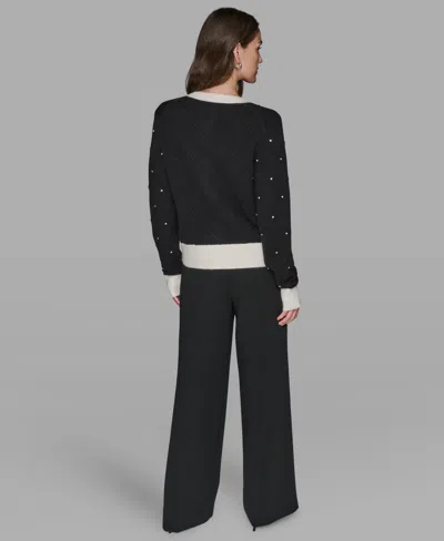 Karl Lagerfeld Womens Crew Neck Front Button Cardigan Sweater P Xs Xl In Multi