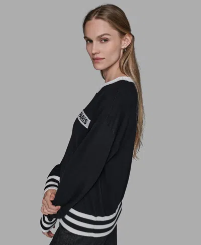 Karl Lagerfeld Women's Crewneck Logo Striped Sweater In Black