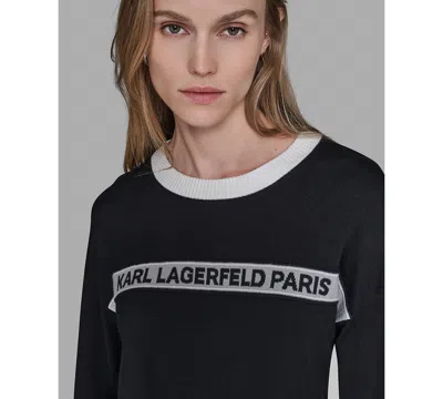 Karl Lagerfeld Women's Crewneck Logo Striped Sweater In Black