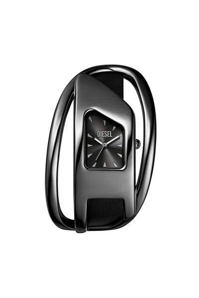 Diesel Wrap-d Black Leather Watch In Black