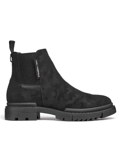 Karl Lagerfeld Paris Camo Jacquard Chelsea Boot In Black