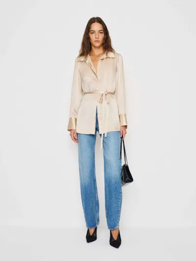 Reformation Camilla Tie Waist Silk Shirt In Neutral
