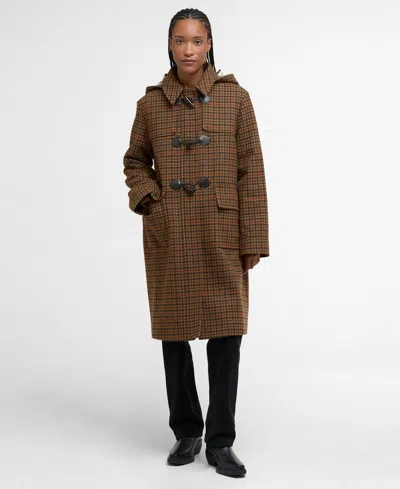 Barbour Melody Houndstooth Check Wool Blend Duffle Coat In Brown