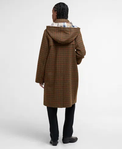 Barbour Melody Houndstooth Check Wool Blend Duffle Coat In Brown