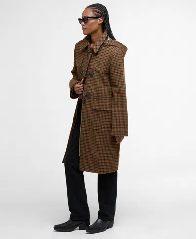 Barbour Melody Houndstooth Check Wool Blend Duffle Coat In Brown