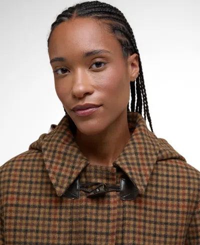 Barbour Melody Houndstooth Check Wool Blend Duffle Coat In Brown