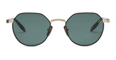 Akoni Themis - Brushed 12k Gold / Green Tortoise Swirl Sunglasses In Green