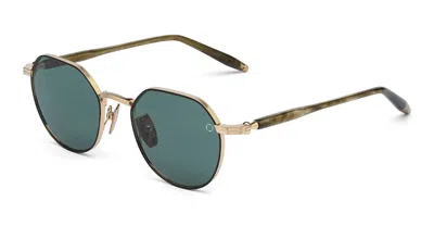 Akoni Themis - Brushed 12k Gold / Green Tortoise Swirl Sunglasses In Green