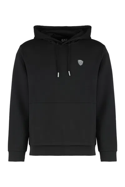 Ea7 Emporio Armani Technical Fabric Hoodie In Black