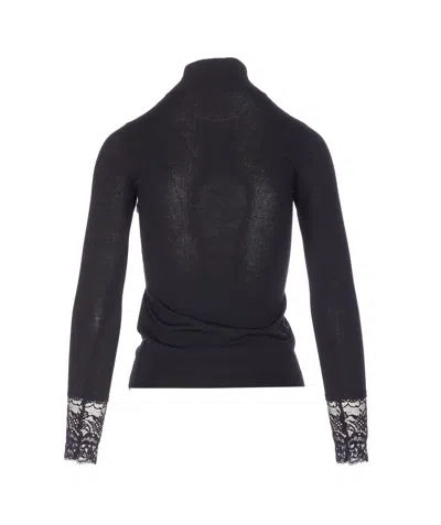 Valentino Knitwear With Bow And Sheer Panel In Black