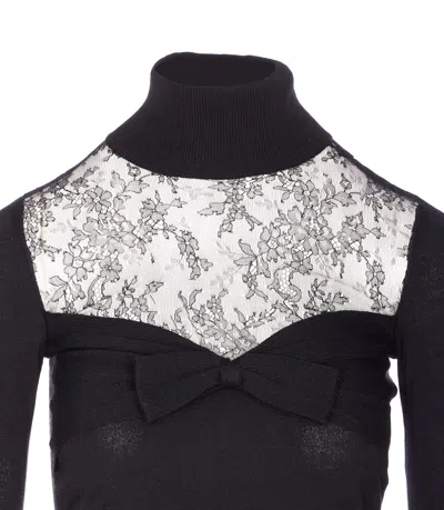 Valentino Knitwear With Bow And Sheer Panel In Black
