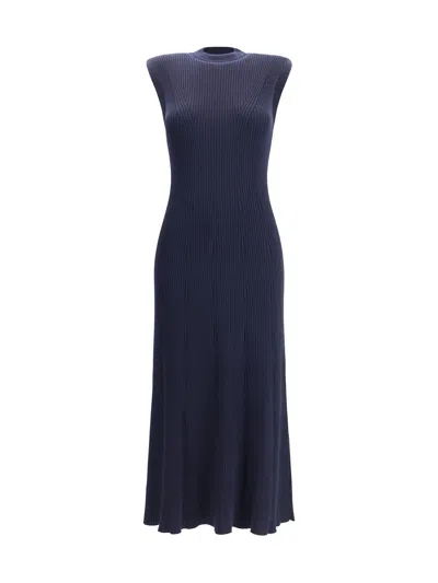 Sa Su Phi Ribbed Cashmere Silk Sleeveless Long Dress In Blue