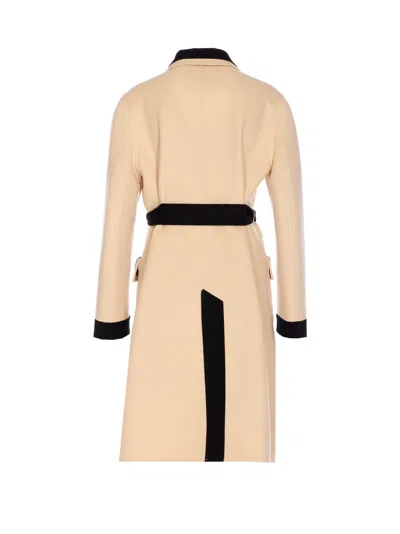 Valentino Ivory Black Single-breasted Coat In Neutral