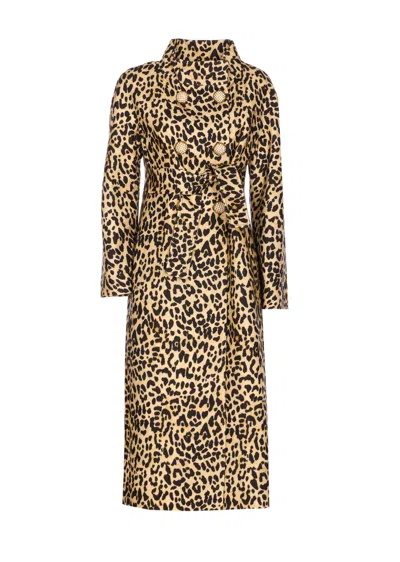 Valentino Leopard Print Double Breasted Coat With Belt In Brown