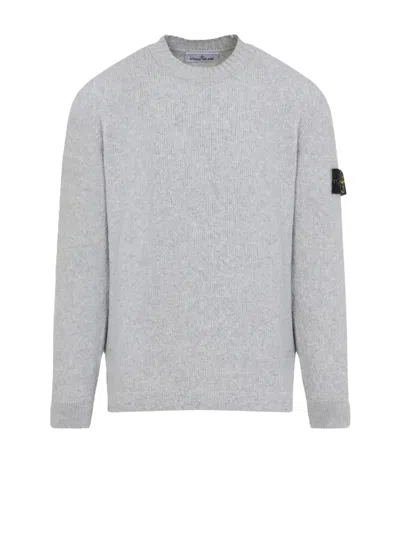 Stone Island Grey Wool Sweater With Logo In Gray