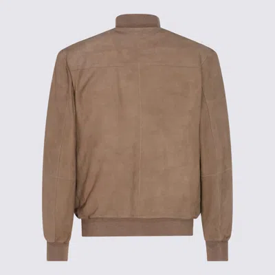 Canali Zip-up Suede Jacket In Brown