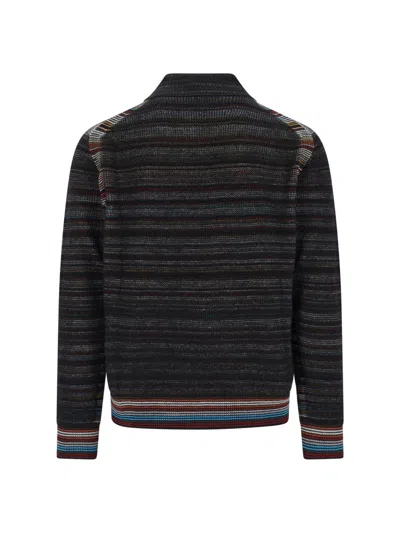 Paul Smith Multicolored Striped Knit Sweater With High Neckline In Black