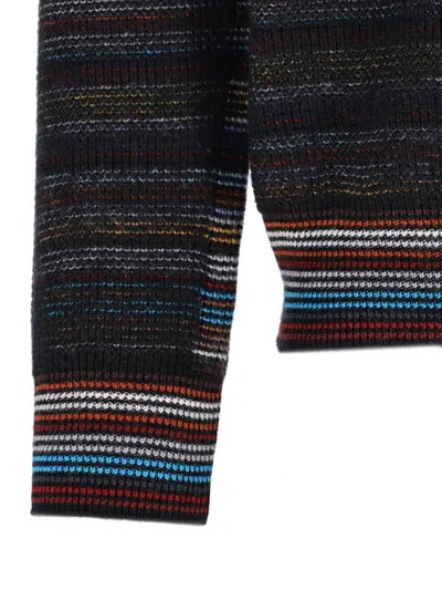 Paul Smith Multicolored Striped Knit Sweater With High Neckline In Black