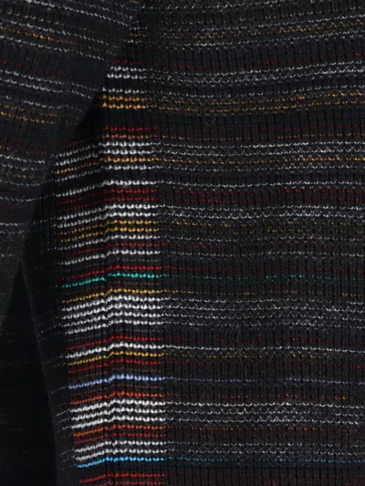 Paul Smith Multicolored Striped Knit Sweater With High Neckline In Black