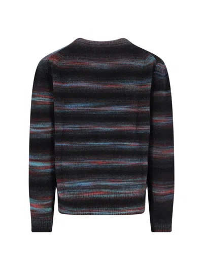 Paul Smith Multicoloured Striped Cardigan With V-neckline And Button-down Front In Black