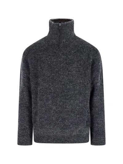 Paul Smith Textured Knit Sweater With Round Neckline In Timeless Grey In Black