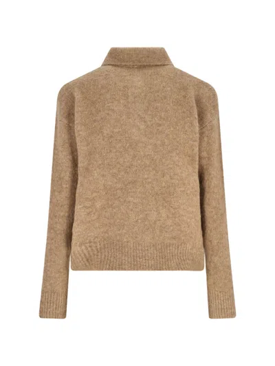 Ami Alexandre Mattiussi Ami Paris Grey Wool And Alpaca Polo Sweater Ami Paris In Brown