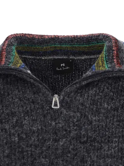 Paul Smith Textured Knit Sweater With Round Neckline In Timeless Grey In Black