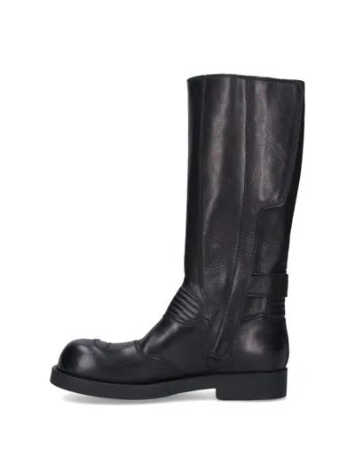 Mm6 Maison Margiela Black Calf Leather Biker Boots In Black