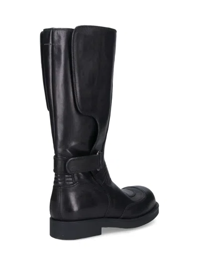 Mm6 Maison Margiela Black Calf Leather Biker Boots In Black