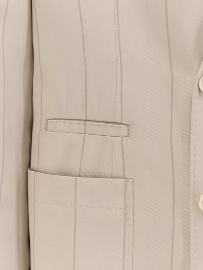 Brunello Cucinelli Men Silk Suit With Pinstripe Motif In Neutral