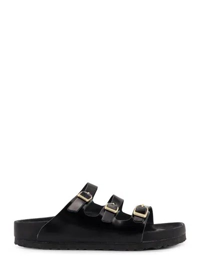 Birkenstock Black Sandals With Adjustable Straps And Gold-tone Buckles