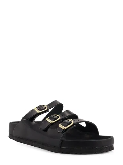 Birkenstock Black Sandals With Adjustable Straps And Gold-tone Buckles