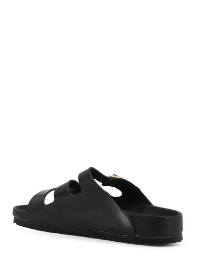 Birkenstock Black Sandals With Adjustable Straps And Gold-tone Buckles