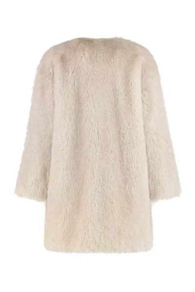Max Mara Coat In Faux Fur In Neutral