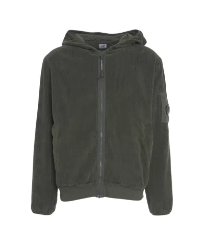 C.p. Company Sweatshirts Hooded Open In Corduroy 350 Clothing In Green