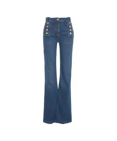 Elisabetta Franchi Decorative Button Jeans In Blue