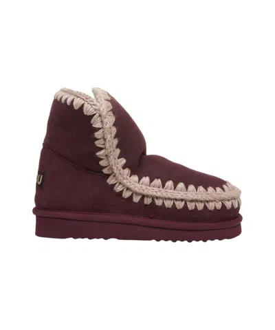 Mou Eskimo 18 Low Heels Ankle Boots In Bordeaux Suede In Burgundy