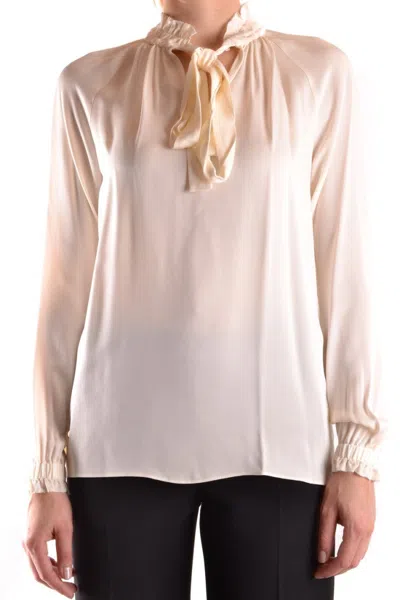 Michael Kors Flowing White Blouse With Ruffled Neckline In Multi
