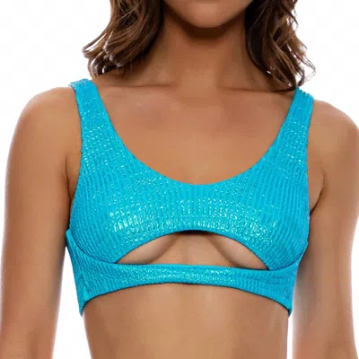 Luli Fama Bella Open Front Bralette Top In Sea Blue In Multi