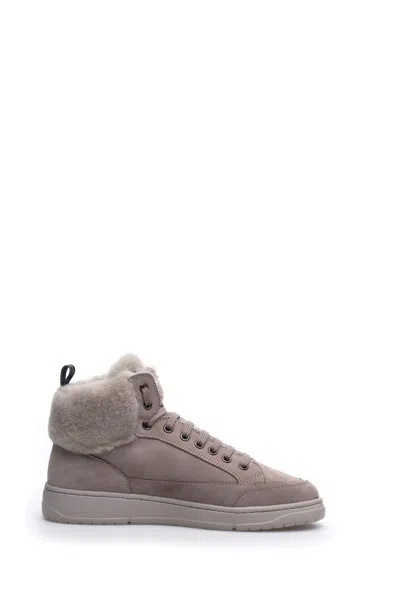 Candice Cooper Lace-up Flat Shoes With Plush Fur Collar In Pink